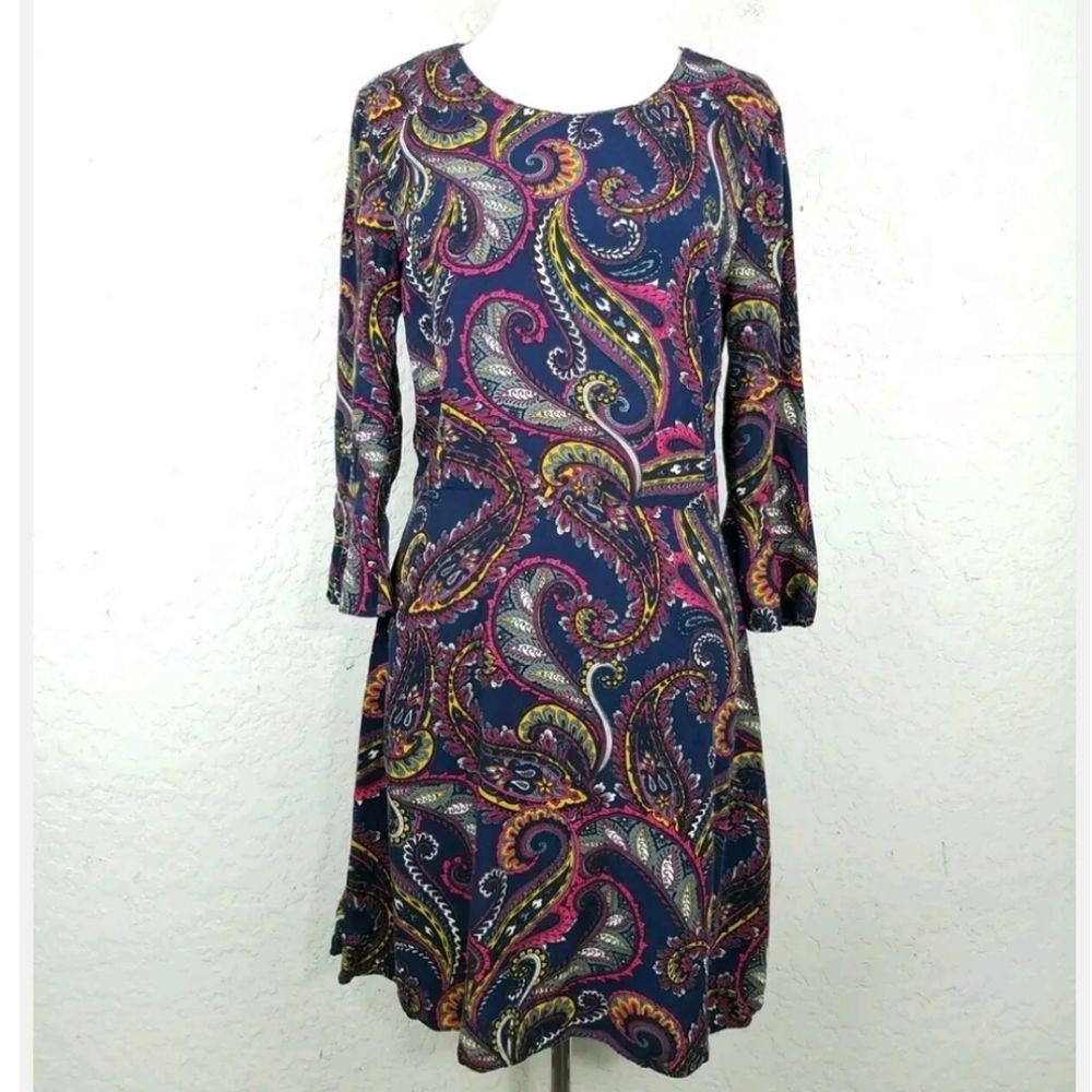 Banana Republic Navy Paisley Shift Dress with Pink, Yellow and Green Accents